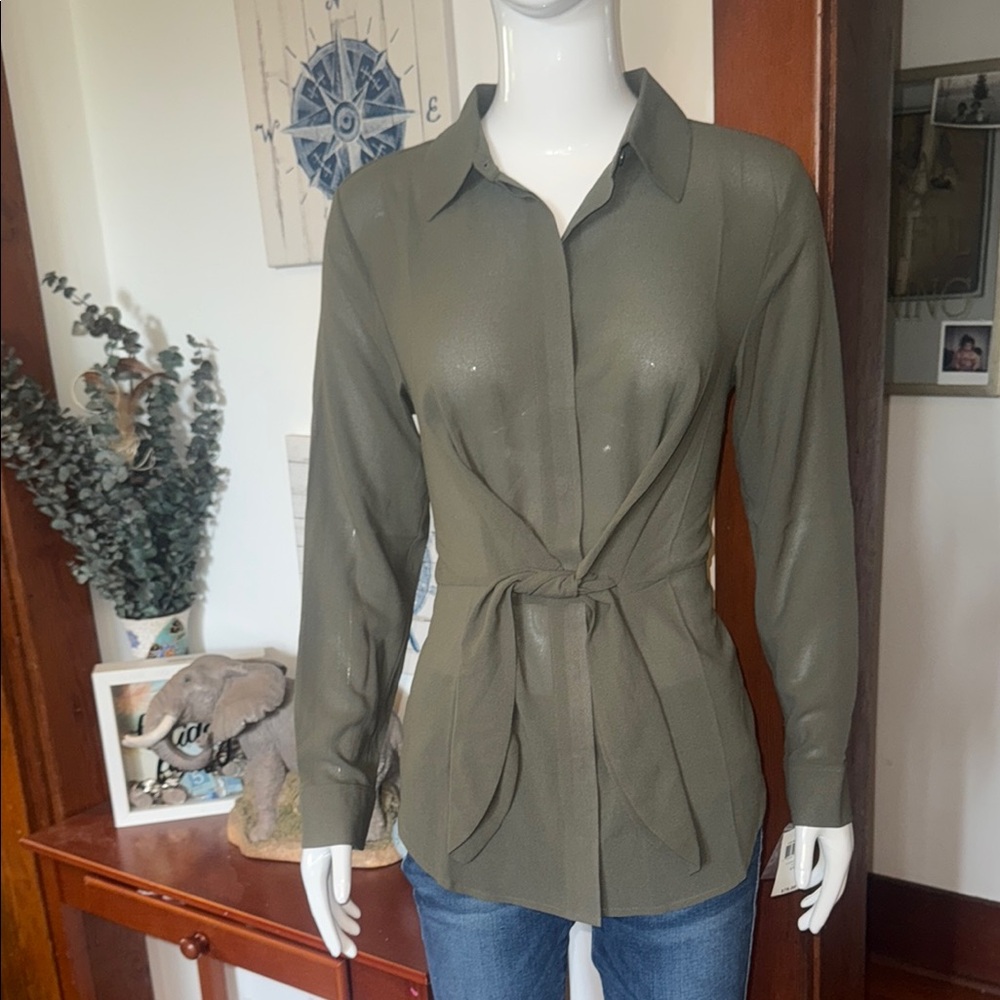 NWT international concept size small Olive Green Wrap Blouse